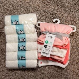 Baby Washcloth and Bib Set - Pink and White